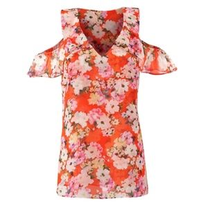 CAbi Lush Floral Cold Shoulder Blouse-Medium